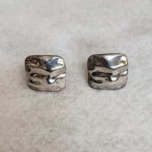 Vintage Silver Plate Square Clip On Earrings